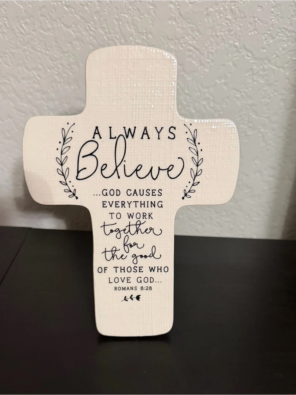Lighthouse Christian Always Believe Ceramic Cross Romans 8:28